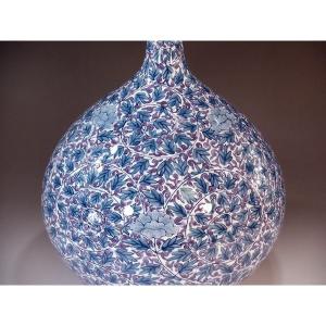 有田焼 色鍋島様式唐草牡丹絵鶴首花瓶|陶芸作家...の詳細画像1
