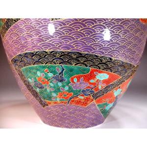 有田焼 金欄手様式青海波扇割花鳥絵花瓶|陶芸作...の詳細画像3