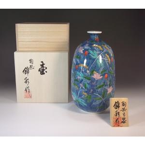 有田焼 染付梅鳥絵花瓶｜陶芸作家 藤井錦彩 作 : 有田焼 藤井錦彩窯