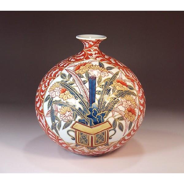 有田焼 古伊万里様式染錦金彩唐草割花籠図花瓶｜陶芸作家　藤井錦彩 作