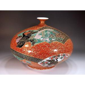 有田焼 金欄手様式青海波扇割花鳥絵花瓶|陶芸作家...の商品画像