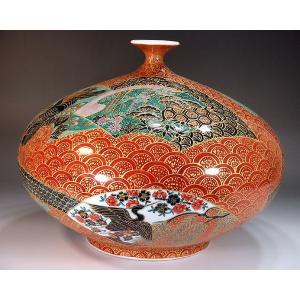 有田焼 金欄手様式青海波扇割花鳥絵花瓶|陶芸作...の詳細画像2