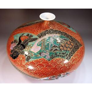 有田焼 金欄手様式青海波扇割花鳥絵花瓶|陶芸作...の詳細画像3