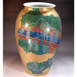 有田焼 金彩江戸文様特大花瓶|陶芸作家 藤井錦彩 作の詳細画像1