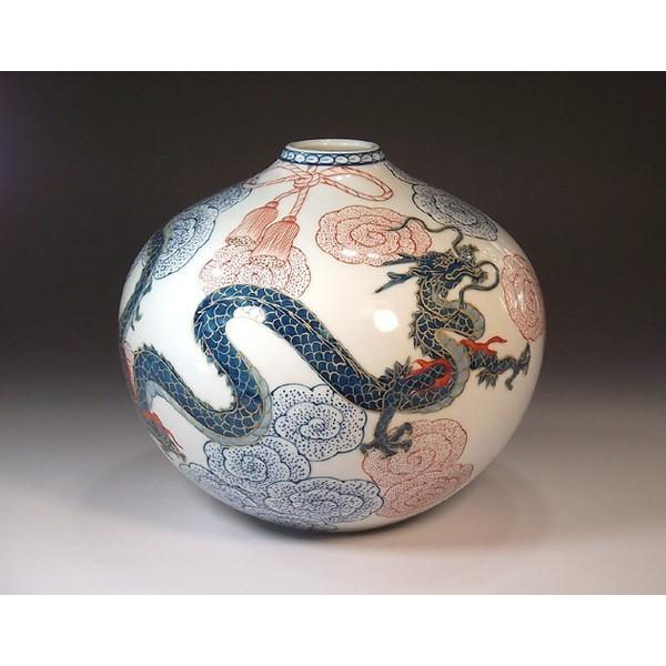 有田焼 古伊万里様式染錦金彩花結び龍絵花瓶｜陶芸作家　藤井錦彩 作