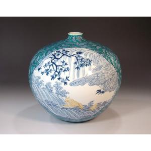 色鍋島様式唐草桐絵花瓶｜有田焼 陶芸作家 藤井錦彩作 : 有田焼 藤井錦