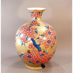 有田焼 黄金桜絵特大花瓶|陶芸作家 藤井錦彩 作の商品画像