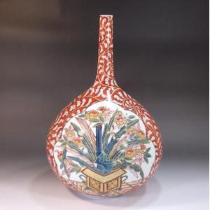 有田焼 古伊万里様式牡丹唐草割花篭絵飾り沈香壺｜陶芸作家 藤井錦彩