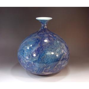 藤井錦彩 陶器花瓶 青　蛸唐草模様 有田焼 染付蛸唐草鶴首花瓶｜陶芸作家 藤井錦彩 作 : 有田焼 藤井錦彩