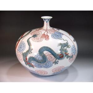 古染付蛸唐草割鹿景図花瓶｜有田焼 陶芸作家 藤井錦彩作 : 有田焼 藤井