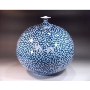 有田焼 染付蛸唐草鶴首花瓶｜陶芸作家 藤井錦彩 作 : 有田焼 藤井錦彩