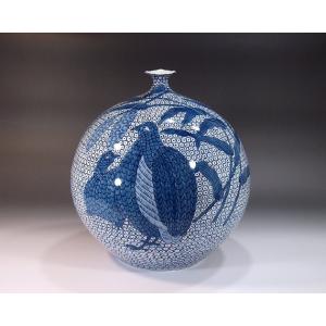 有田焼 染付山水画飾り壺｜陶芸作家 藤井錦彩 作 : 有田焼 藤井錦彩窯