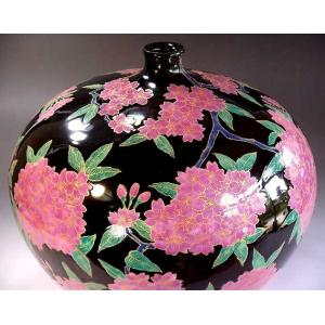 金欄手様式天目釉桜絵花瓶|有田焼 陶芸作家 藤...の詳細画像2
