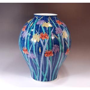 古染付蛸唐草割鹿景図花瓶｜有田焼 陶芸作家 藤井錦彩作 : 有田焼 藤井