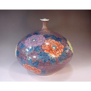 有田焼 染錦金彩青海波牡丹絵花瓶|陶芸作家 藤井...の商品画像