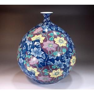 有田焼　色鍋島様式金彩瓢箪割鉄線花絵花瓶｜陶芸作家　藤井錦彩 作