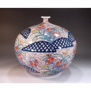 有田焼 色鍋島様式撫子絵花瓶|陶芸作家 藤井錦彩 作の商品画像