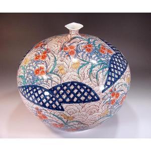 有田焼 色鍋島様式撫子絵花瓶|陶芸作家 藤井錦彩 作の詳細画像2