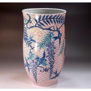 有田焼 色鍋島様式青海波藤燕絵花瓶|陶芸作家 ...の詳細画像2
