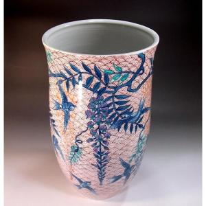 有田焼 色鍋島様式青海波藤燕絵花瓶|陶芸作家 ...の詳細画像3