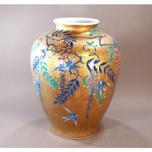 有田焼 染付山水画飾り壺｜陶芸作家 藤井錦彩 作 : 有田焼 藤井錦彩窯