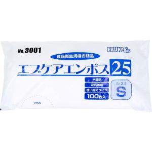 No.3001 エブケアエンボス25 食品衛生法適合 使い捨て手袋 半透明 Sサイズ 袋入 100枚入｜kintarou