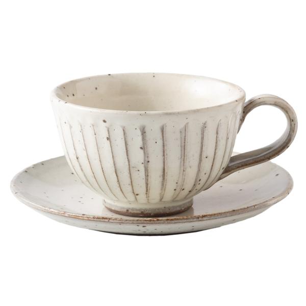 ティーカップ 陶器 粉引 削ぎ目 カップ＆ソーサー 美濃焼 日本製 食器