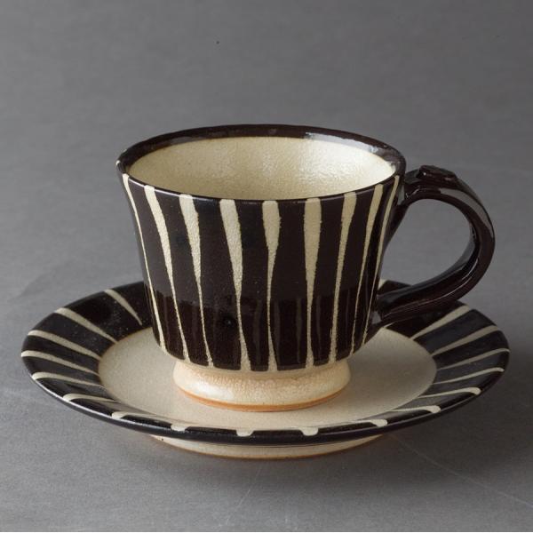ティーカップ カップ＆ソーサー 陶器 黒化粧十草Sサイズ コーヒーカップ ソーサー モダン 食器 お...