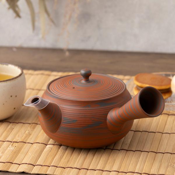 常滑焼 急須 陶仙 赤錬込み線筋 310ml さわやか網 深蒸し茶 ほうじ茶 玄米茶用 日本製 箱入...