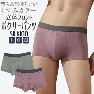 シルク100％ メンズ ボクサーパンツ レギュラー 立体フロント 前閉じタイプ くすみカラー ブリーフ ショーツ アッシュグリーン/ダスティモーブ L/XL/XXL｜kinugoromo