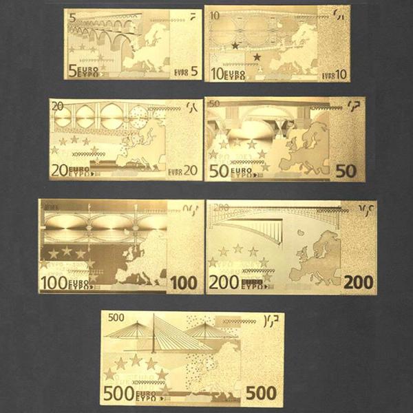 財布貯金箱金庫に金運アップ ゴールドのお守り！ユーロ紙幣札豪華7枚セット！レア！社長経営者起業家向け...