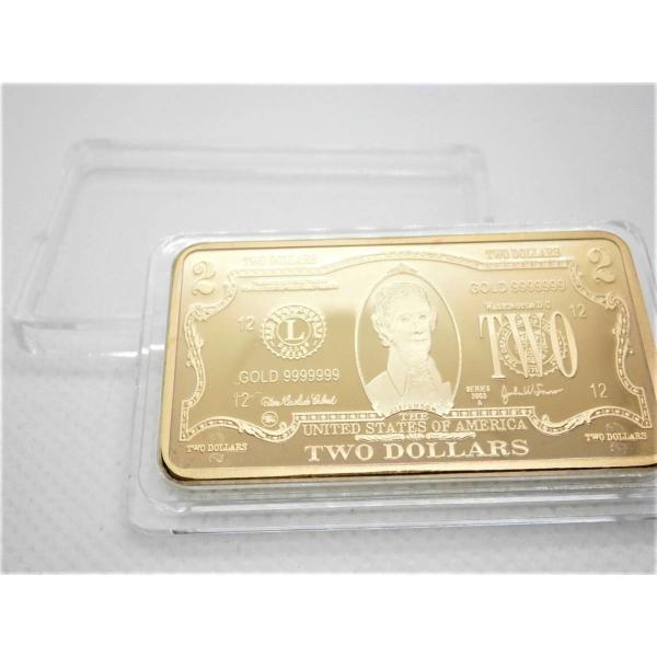 アメリカ2ドル紙幣デザイン！潜在意識 商売繁盛に！金の延べ棒 インゴット 金塊 新品 ゴールドバー ...