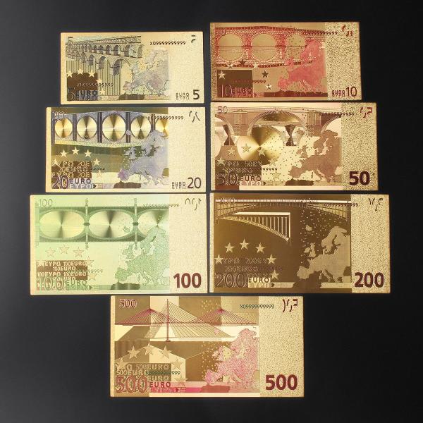 黄金に輝くユーロ紙幣札 豪華7枚セット！財布に金運アップのお守り！24Kゴールド金箔開運！潜在意識に...