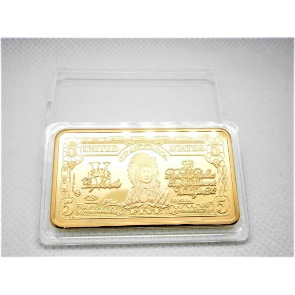 レア！1899年発行アメリカ5ドル旧紙幣デザイン！ゴールドインゴット！24K 金の延べ棒 金運アップ...