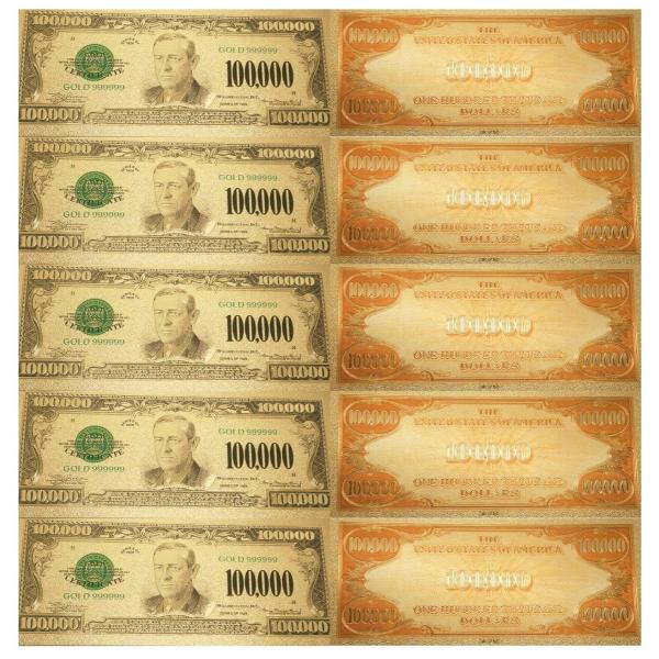 5枚セット！USA10万 100,000ドル ゴールド記念紙幣 第28代アメリカ大統領ウッドロウ・ウ...