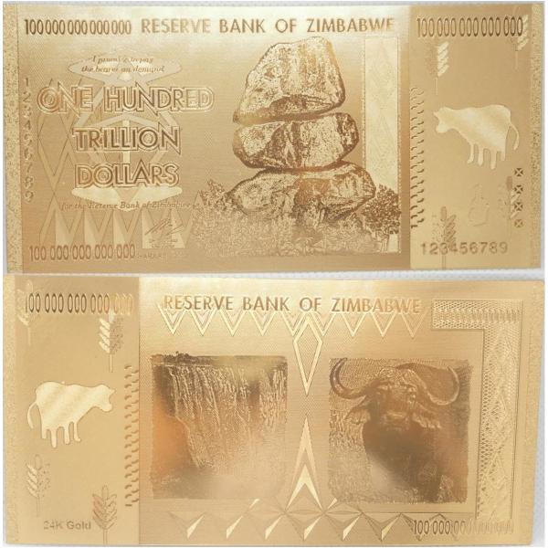 金運・財運アップお守りに超お勧め！金が金を運んでくる豪華純金箔！レアゴールドジンバブエ100兆円ドル...