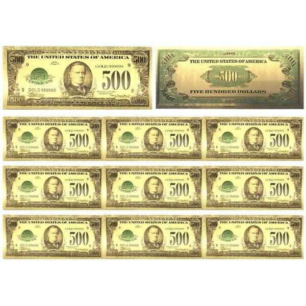 1918年アメリカ高額紙幣 25代大統領ウィリアム・マッキンリーデザイン 開運ゴールド500ドル紙幣...