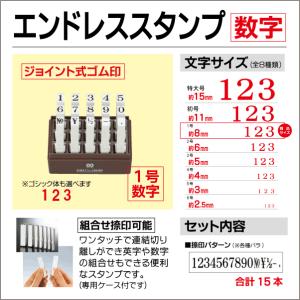 「数字・１号」15本セット・エンドレススタンプ(連結ゴム印)組合せ