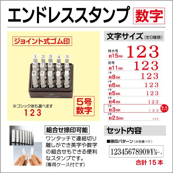 エンドレススタンプ数字 明朝体 6 5 4 3 2 1号 初号 特大号 15本セット 連結ゴム印組合...