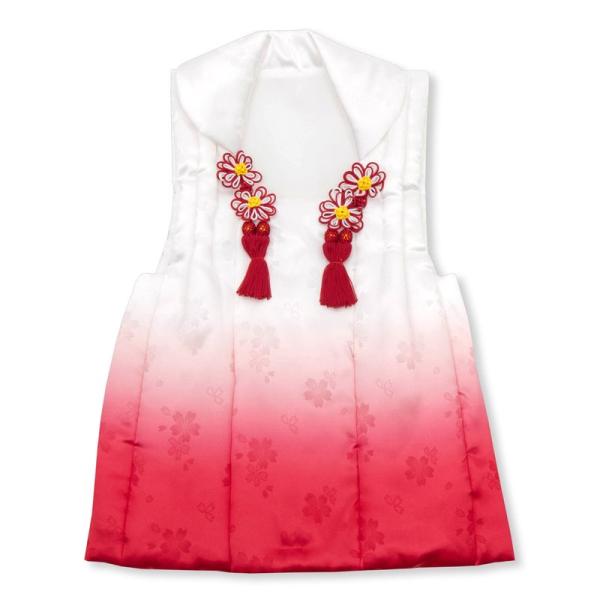 七五三 3歳 単品 女の子 白地 赤 レッド 白と赤のぼかし 桜の地模様 着物 3390-00005...