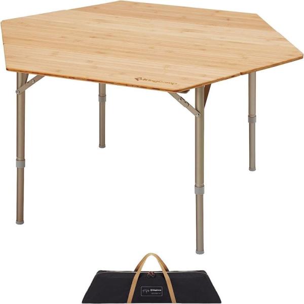 KingCamp アウトドア テーブル 高さ調整可能 折り畳み 竹製 折りたたみ ローテーブル コン...
