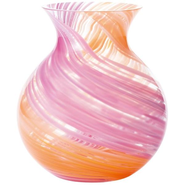アデリア 津軽びいどろ 花器 花瓶 ブーケポット ピンク 最大12×高13.5cm 花しずく 日本製...