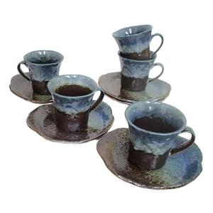 コーヒーカップソーサー 森の湖 5客セット 和陶器 業務用 美濃焼｜kirakira-cyura-shop2
