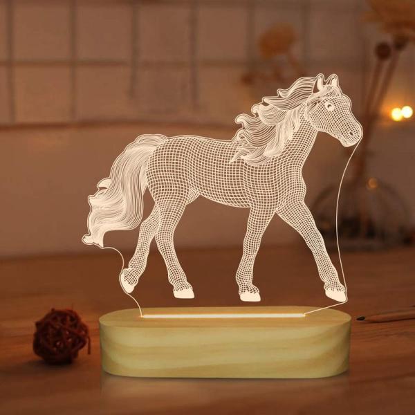 馬好きへのギフト 3Dイリュージョン 光学馬ナイトライト LEDウォームホワイトデスクテーブルランプ...
