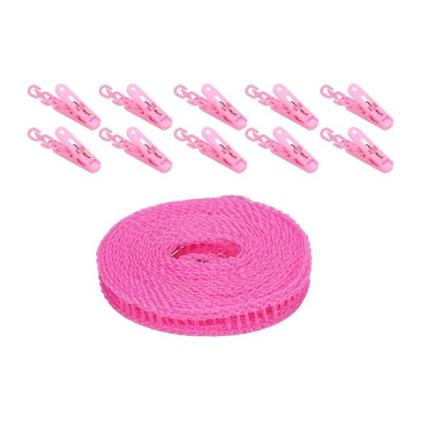 A-Flat洗濯ロープ 洗濯物干し 防風仕様 はしご型ロープ 洗濯 紐 (5メートル, ピンク・洗濯...