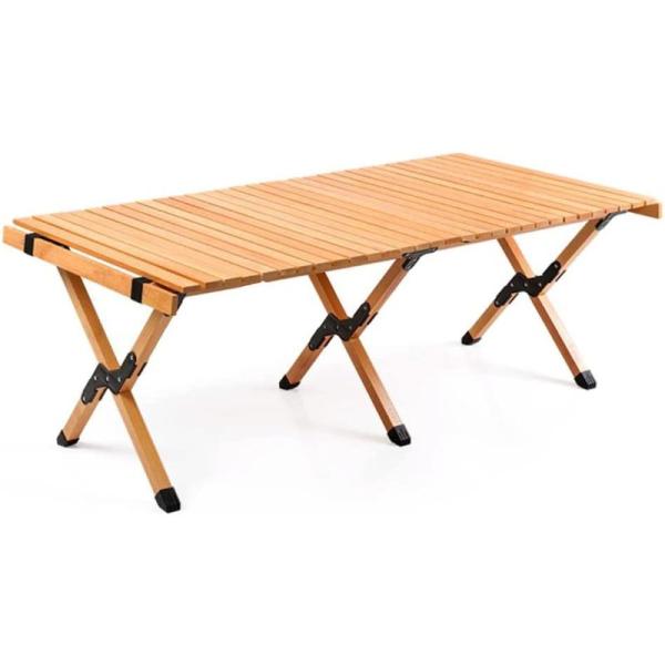 ウッドロールトップテーブル 天然木 折畳み 幅120/90×奥行き60×高さ43cm コンパクト 収...