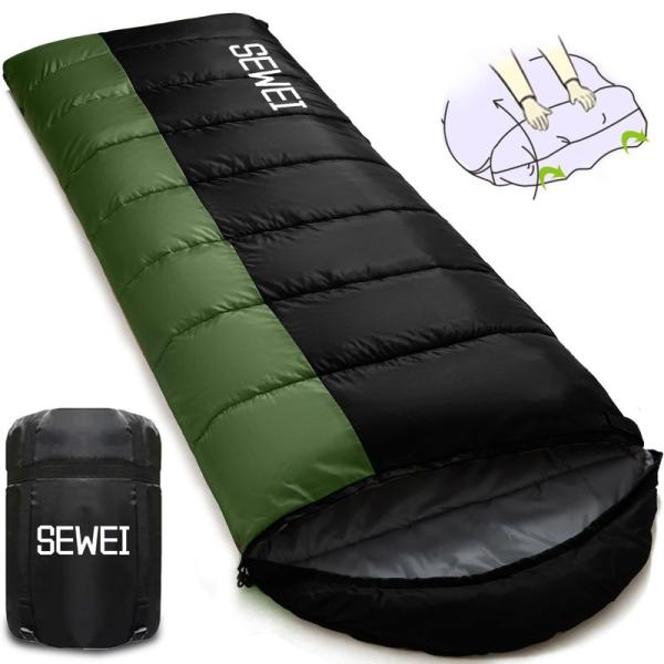 寝袋 シュラフ SEWEI 寝袋 シュラフ 封筒型 足元の防風カバー付き 230T 軽量 保温 防水...