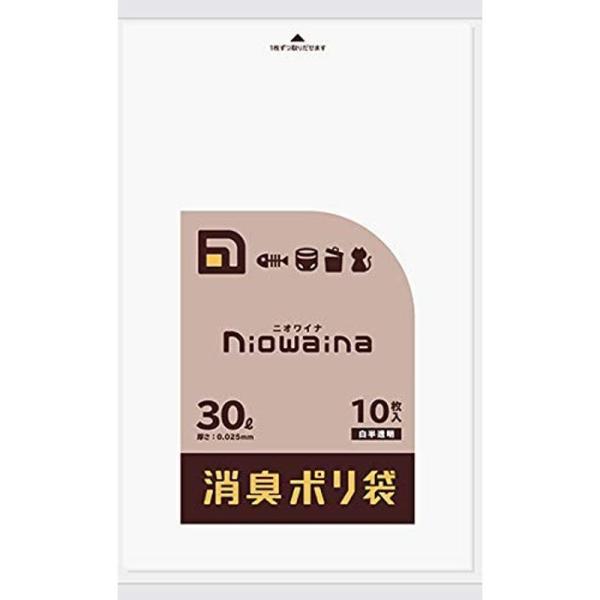 日本サニパック ニオワイナ 消臭ポリ袋 30L 白半透明 SS30 (10枚) ゴミ袋×4個