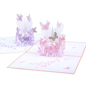 WOWTAC 花と蝶 メッセージカード 手紙 3D立体ポップアップカード パープル 蝶々 プリント ポッズ 封筒付き グリーティングカード｜kirakira-cyura-shop3