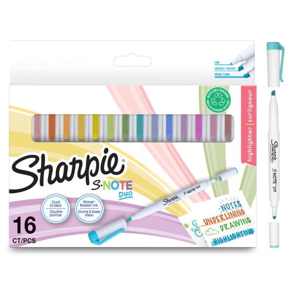 Sharpie シャーピー 水性マーカー Sノート Duo 16本 セット 角芯 水性ペン 蛍光ペン